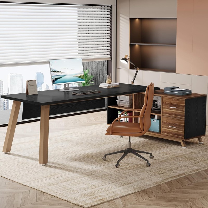78.7-Inch L-Shaped Executive Desk Large Modern Office Computer Desk with Cabinet