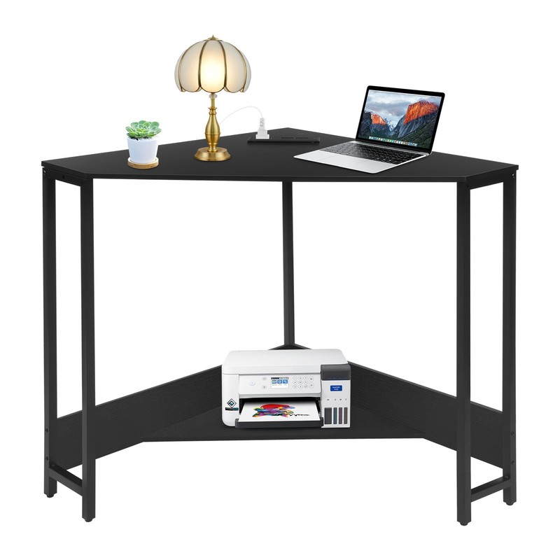 Triangular Black Small Desk with Outlets, 26.77*26.77*29.53in Corner Table gallery