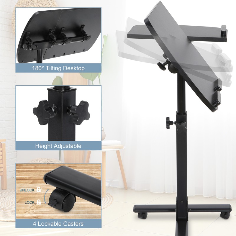 Rolling Laptop Angle Height Adjustable Overbed Sofa Desk Food Tray Table Stand gallery