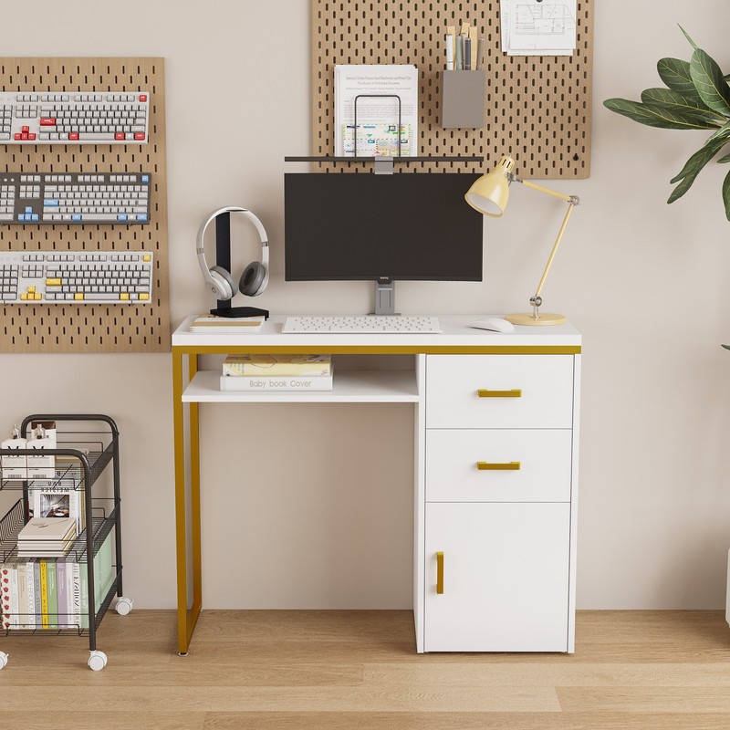 White particleboard and iron pipe,computer desk, suitable for multiple scenarios