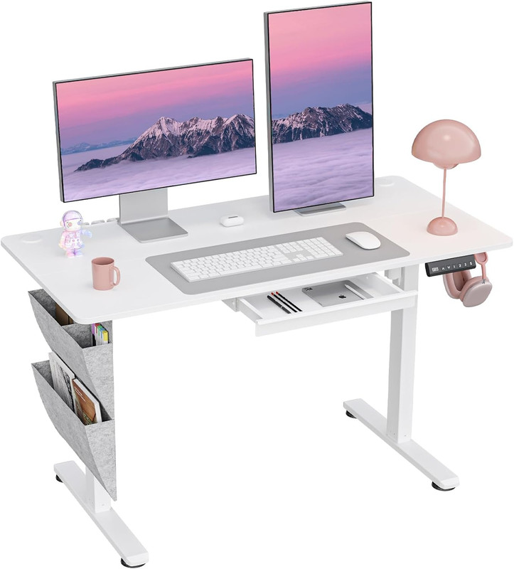 Adjustable Electric Standing Desk with Drawers, 48×24 Inch, White
