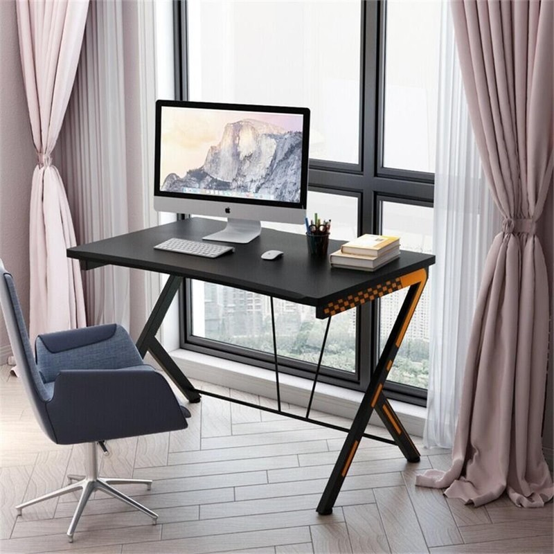 Pemberly Row Contemporary Metal and MDF Board Computer Desk in Black
