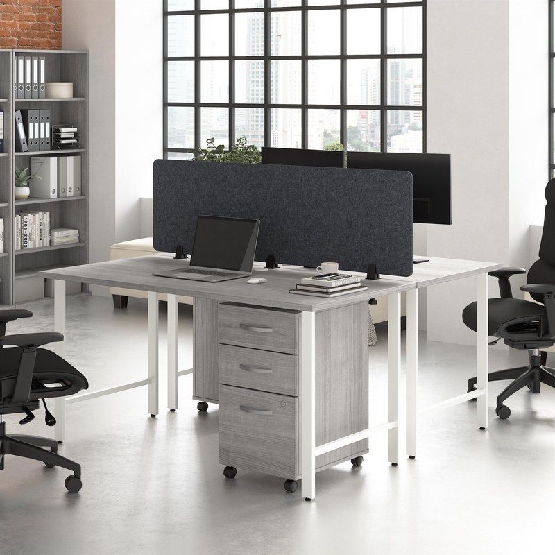 Hustle 2 Person Computer Desk with Drawers in Platinum Gray – Engineered Wood