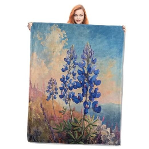 Bluebonnet Flower Painting Blanket, Artistic Floral Flannel 50″x60″ Color231