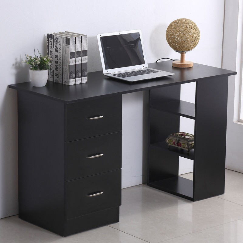 120cm Computer Desk PC Table Workstation w/ 3 Shelf & Drawers Black gallery