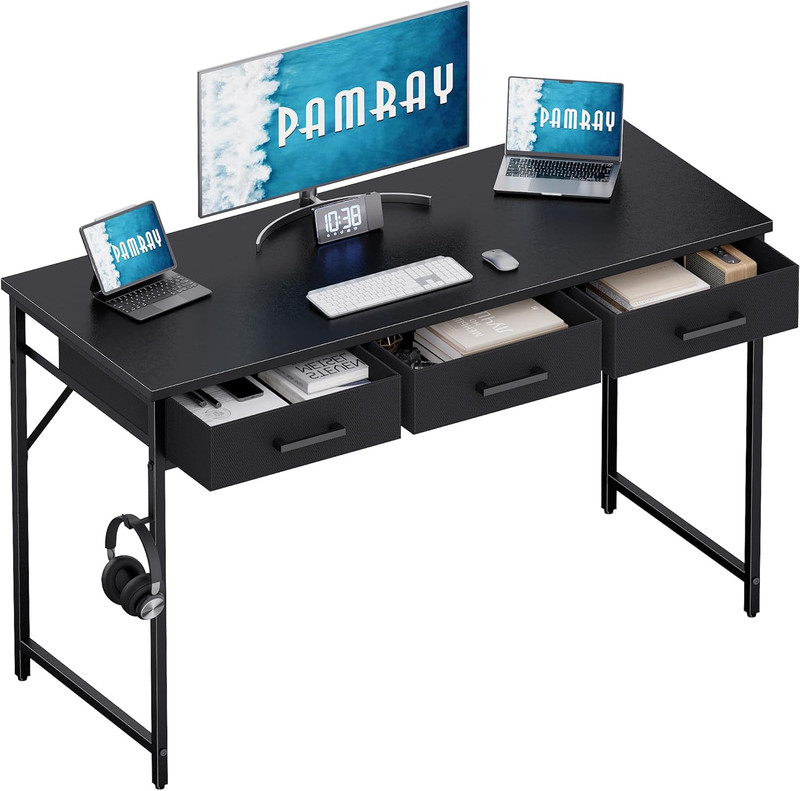 47 Inch Small Computer Desk with 3 Drawers for Bedroom Study Writing Home Office gallery
