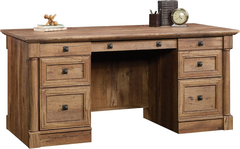 Palladia Executive Desk, 29.5″D X 65.1″W X 29.61″H, Vintage Oak Finish