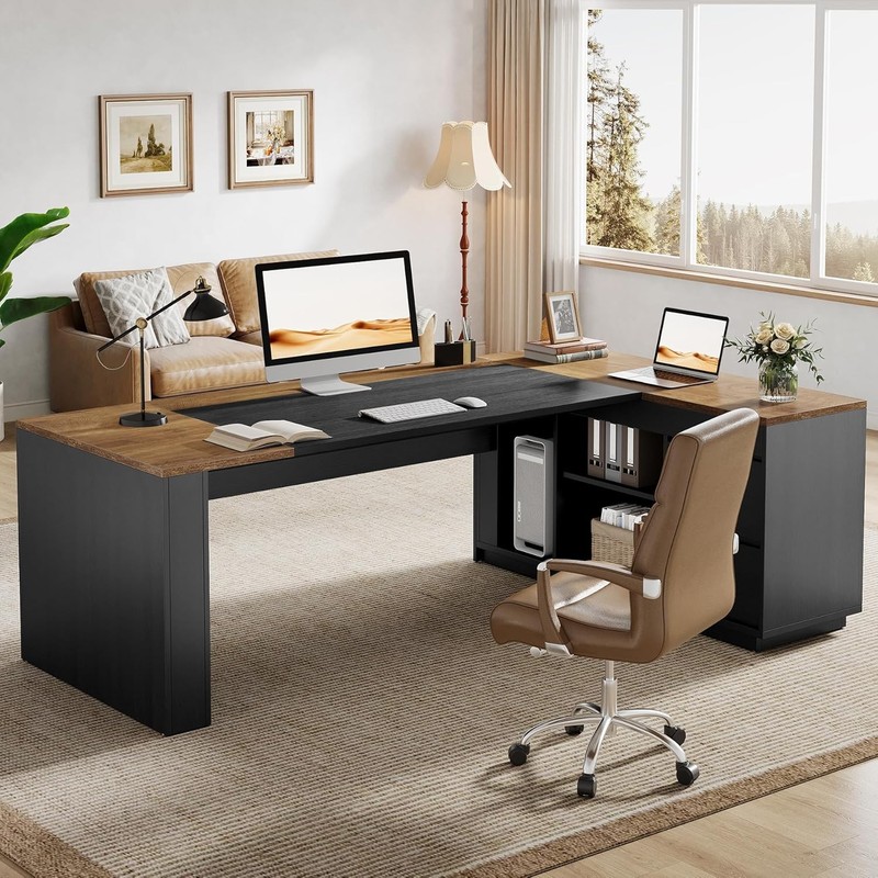 78-Inch L-Shaped Executive Desk, Modern Large Office Computer Desk with Cabinet gallery