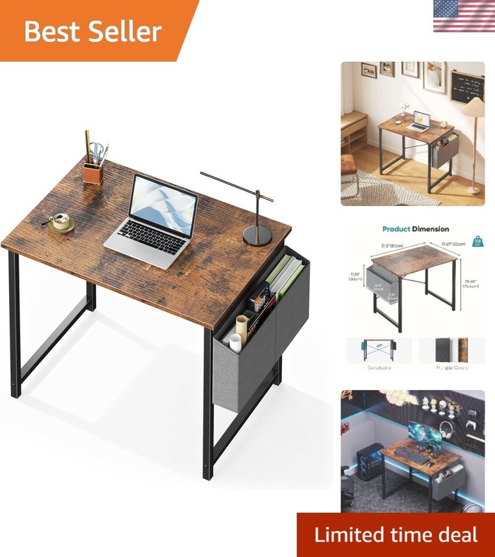 31 Inch Rustic Brown Computer Desk with Storage Bag – Perfect for Small Spaces