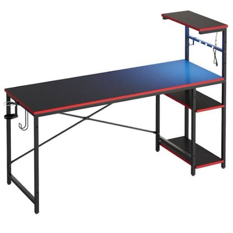 Computer Gaming Desk with LED Lights Shelf Cup Holder Headphone Hook