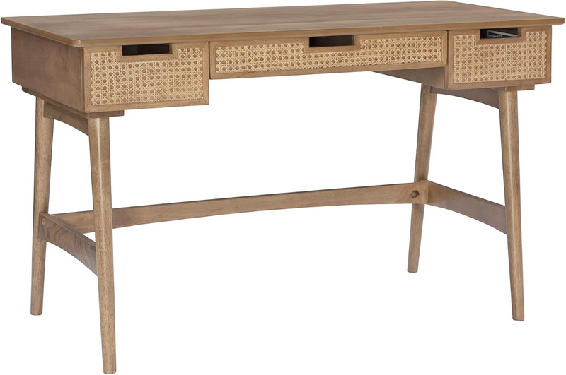 Elegant Natural Dutton Wood & Rattan Desk for Stylish Home Office Decor