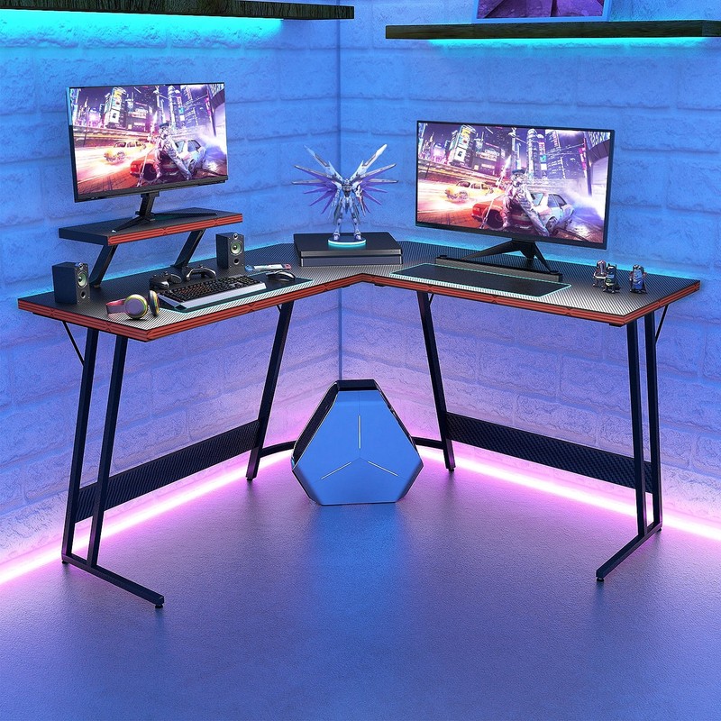 Lacoo 51.2“ Gaming Desk L-shaped Carbon Fiber Surface Gaming Corner Desk Table,