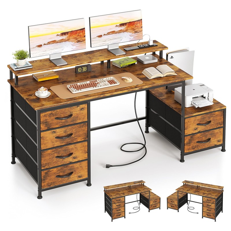 52 Inch Office Desk with 6 Drawers and Printer Space for Storage, Reversible …