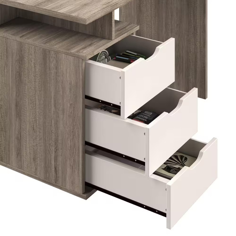 25.1 In. White Computer Desk - Contemporary Desk with Attached 3-Drawer File Cab gallery