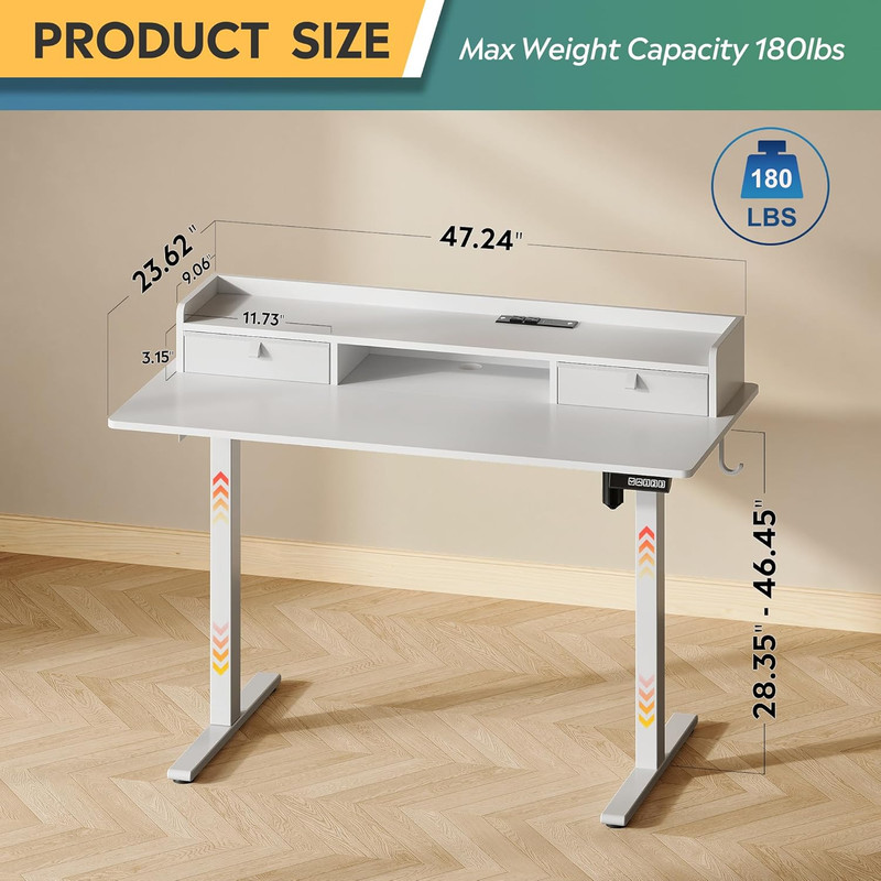 Adjustable 48x24 Inch Electric Standing Desk with 2 Drawers & Storage Shelf gallery
