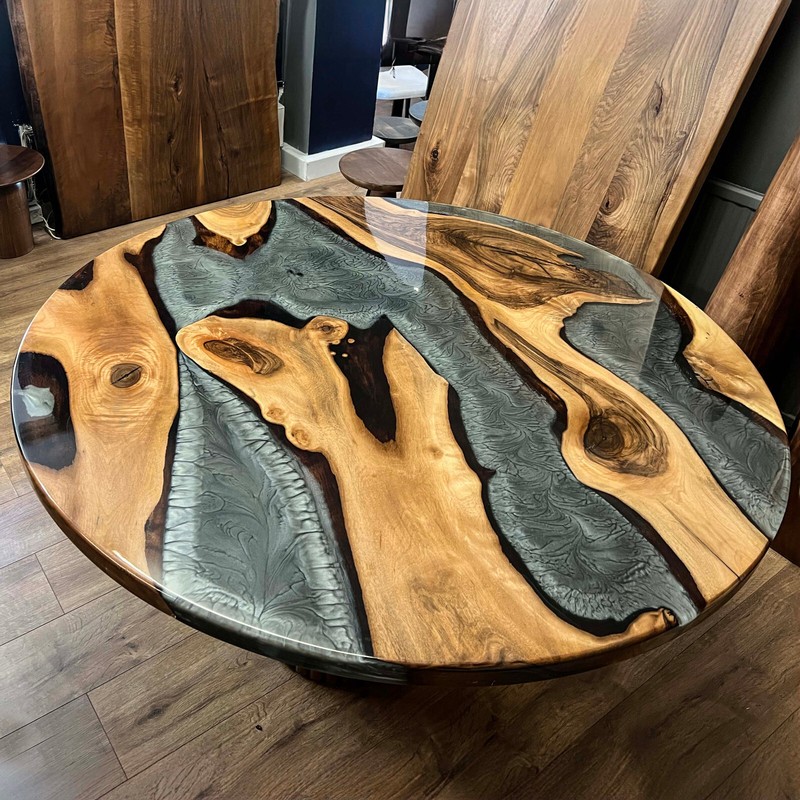 Grey Epoxy Resin Coffee Table Top, Round Wooden Epoxy Table Top, Home Decor