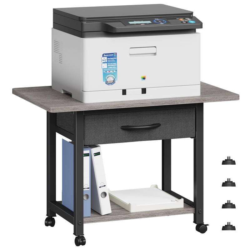 22"x15" Large Printer Stand with Storage Drawer, 2-Tier Under Desk Printer Ta...