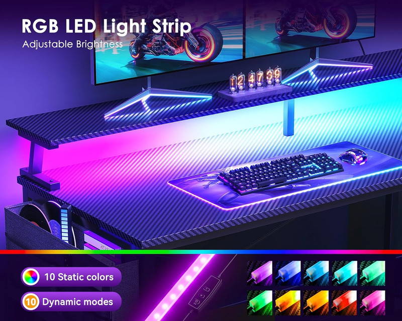 48 Inch Gaming Desk with USB Charging Ports and LED Lights, Reversible L Shaped gallery
