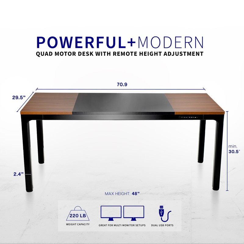 VIVO Electric 71” x 30” Standing Desk, Black & Dark Walnut Top, Black Frame gallery