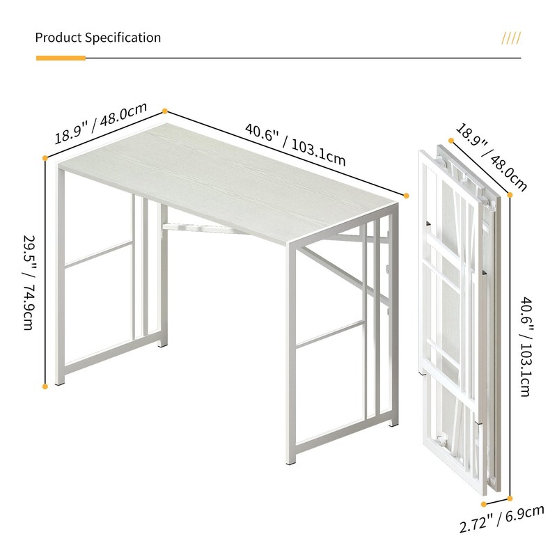 Folding Desk 103cm, Writing Gaming Computer Camping Table, No Together... gallery