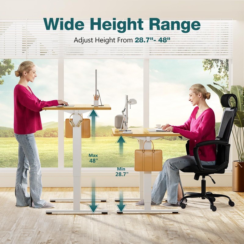 Adjustable Height Standing Desk (24" x 55"), Natural, with Cable Management gallery