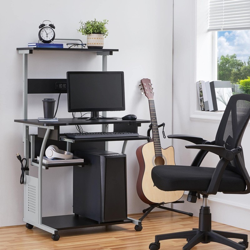 Rolling Computer Desk with Charging Station & 2 USB Ports for Small Space, Black gallery