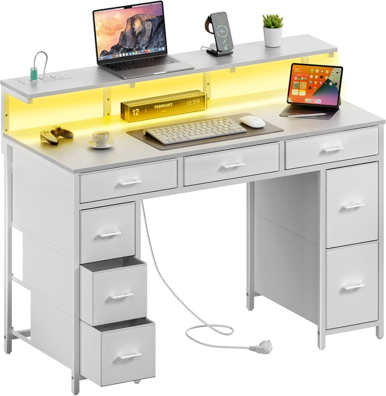 47 inch Computer Desk with 8 Drawers & Power Outlets, Home Office Desk with LED gallery