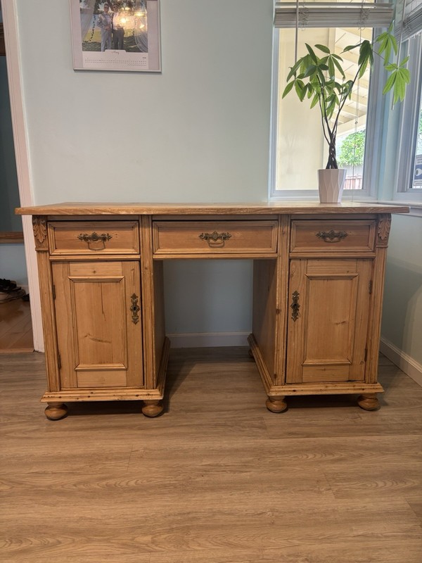 Antique Pine Desk Stunning Carved Pedestal Design from 1870s