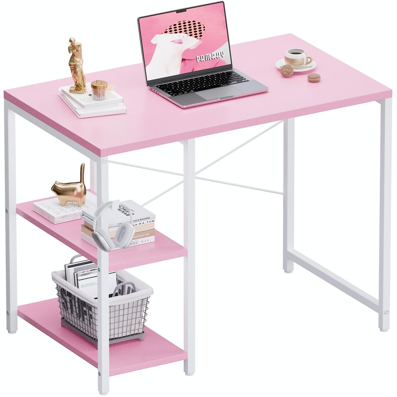 32 Inch Small Computer Desk with Shelves, Home Office Desk with Headphone Hoo…