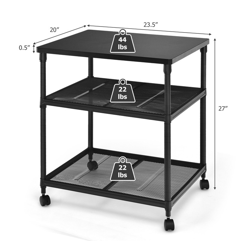Costway 3-Tier Printer Stand Rolling Fax Utility Cart w/ Adjustable Shelf Black gallery