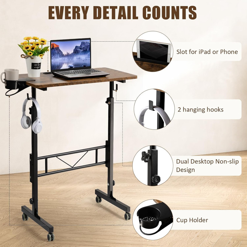 Standing Desk Adjustable Height, Small Mobile Stand up Desk with Wheels, Portabl gallery