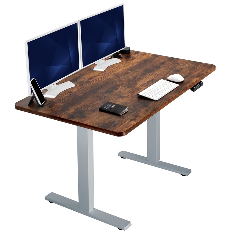 VIVO Electric 48″ x 30″ Stand Up Desk, Rustic Vintage Brown Table Top Gray Frame