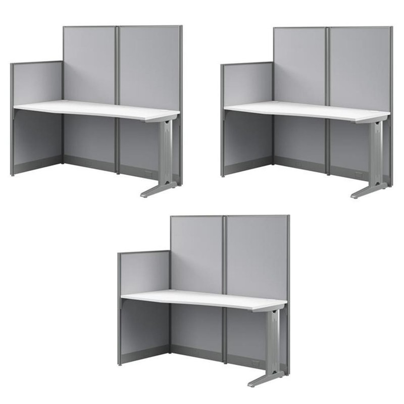 Pemberly Row Set of 3 Engineered Wood Straight Cubicle Desk in Pure White