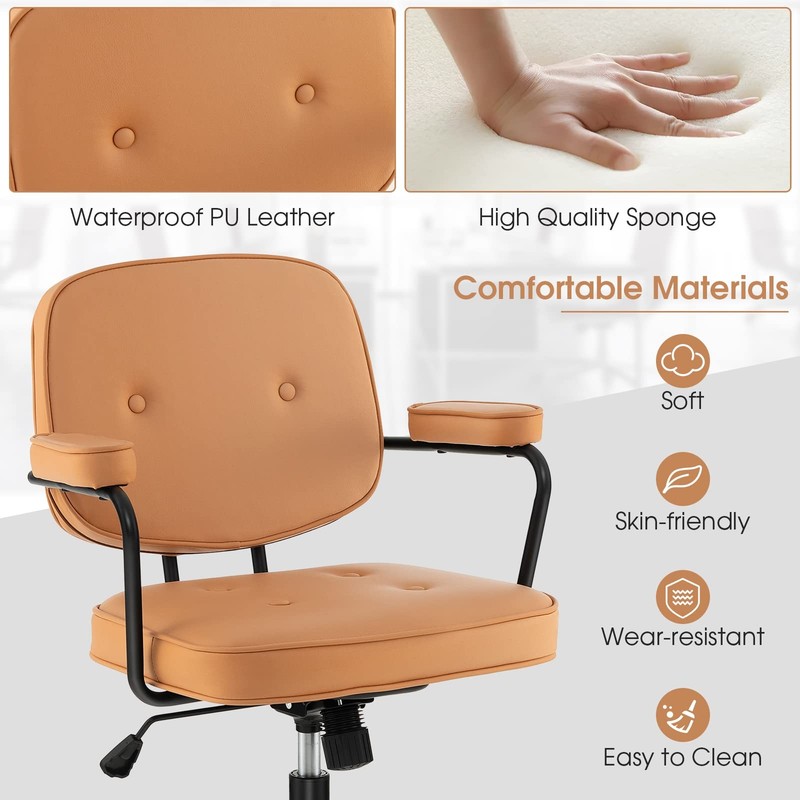 Giantex Mid Century Leather Office Chair Orange Height Adjustable Desk Chair gallery