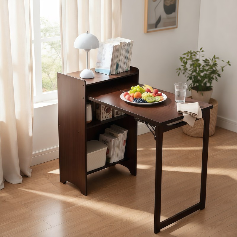 Bamboo Folding Desk Foldable Desk for Small Space Computer Desk Walnut Brown