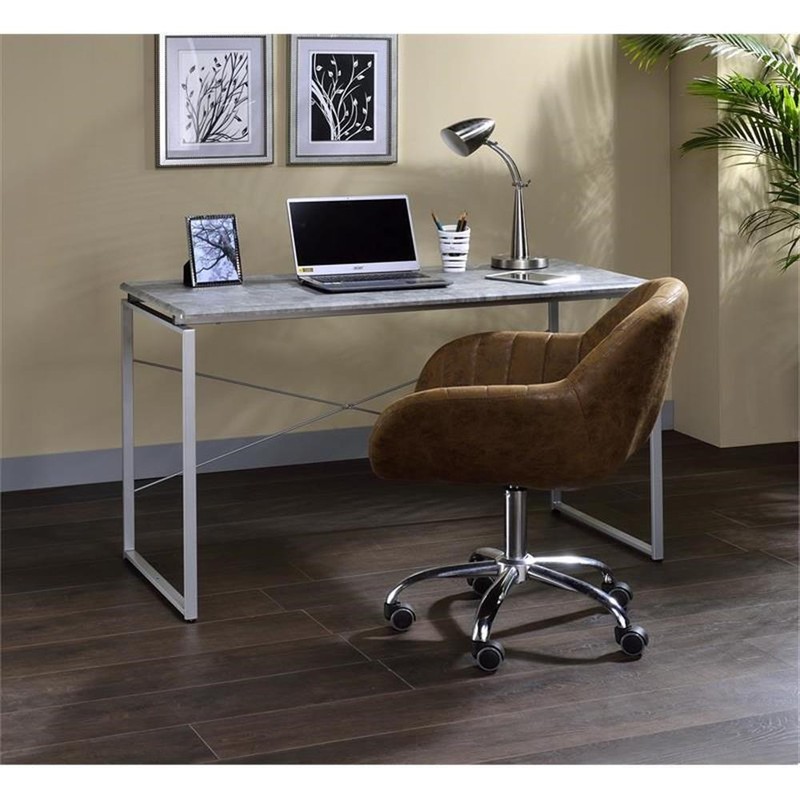 ACME Jurgen Wooden Rectangle Top Writing Desk in Faux Concrete and Silver gallery