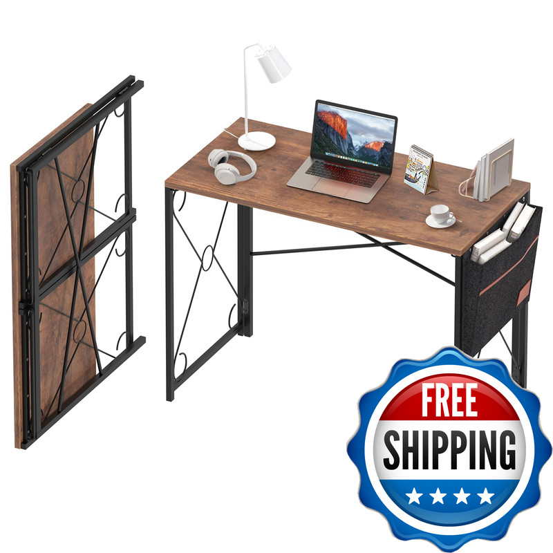 Vecelo 39 Inch Folding Desk Simple Assembly Desk Writing Computer Desk For Home