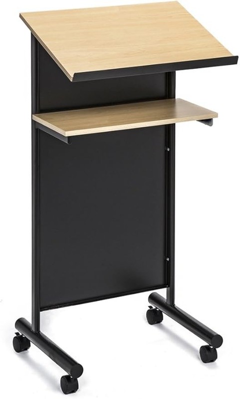Wheeled Lectern Standing Desk with Storage Shelf Beech Black Laptop Stand gallery