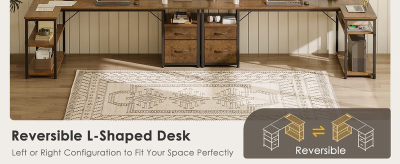 63 inch L Shaped Computer Desk with Drawers, Reversible Computer Desk with gallery