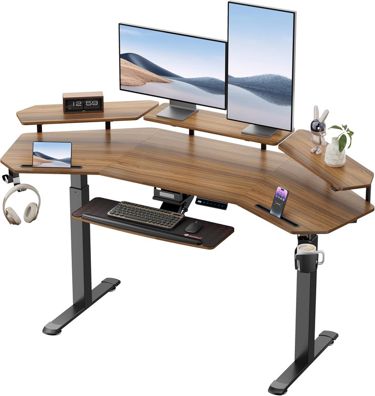 Standing Desk Adjustable Height, Computer Desk W Keyboard Tray 72″ Gaming Music