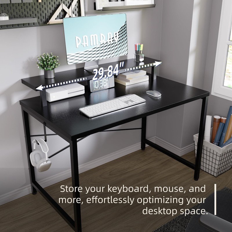 32 Inch Small Computer Desk with Monitor Stand, Simple Office Desk with Headp... gallery