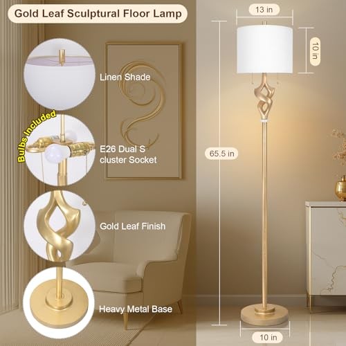 Sculptural 65.5” Floor Lamp for Living Room Bedroom Finish & Resin Gold Leaf gallery