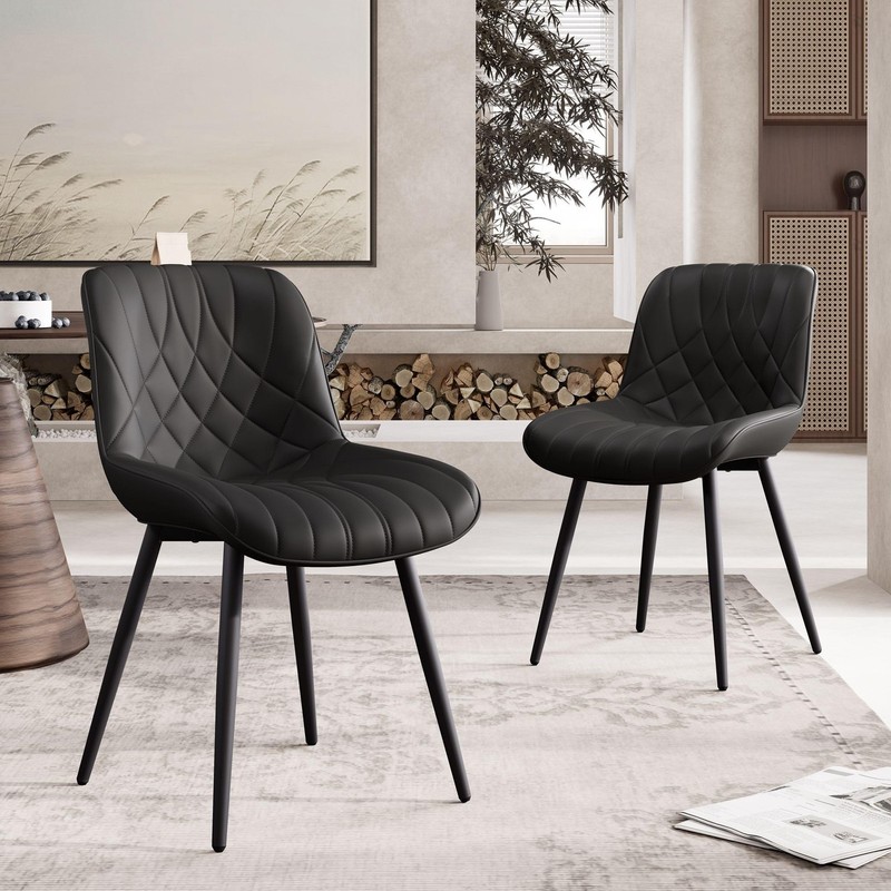 Dining Chairs Set of 2 Black Kitchen Chair Faux Leather, Comfortable Upholstered Chair…