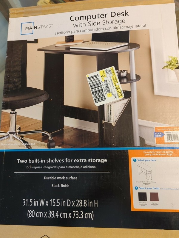 Brand New Sealed Mainstays Black Computer Desk with Side Storage