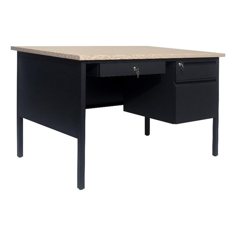 Commercial Right Side Single Pedestal Desk-3 Locking Drawers in White Oak-30×48