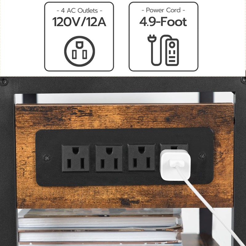 HOOBRO Industrial Printer Stand with Charging Station, Rustic Brown + Black gallery