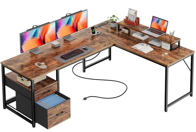 63 Inch L Shaped Desk with Power Outlets and USB-C Port, Computer Corner Home…