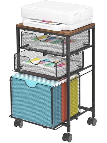 Rolling File Cart with 3 Storage Drawers, Wood & 14.8" L x 11.8" D x 25.3" H gallery