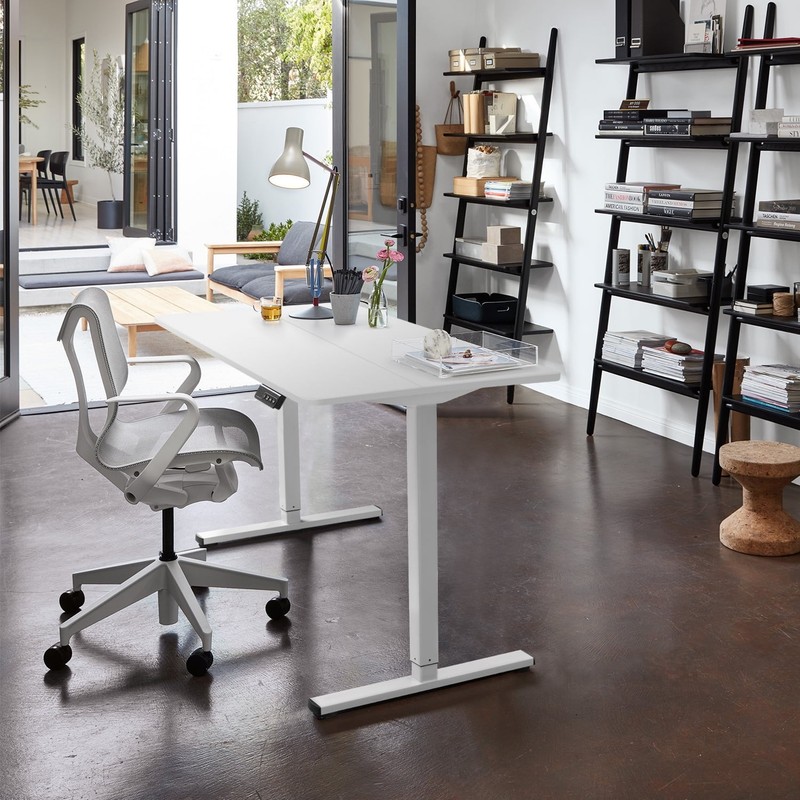 48"×24" Electric Height Adjustable Standing Desk T-Shaped Metal White gallery