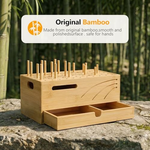 Bamboo Charging Station Organizer: 2 Layer Charger Holder with Drawer Natural gallery